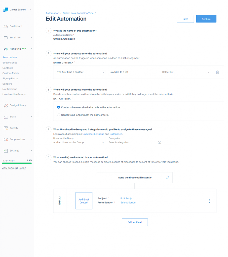 Sendgrid autoresponder (automation) setup