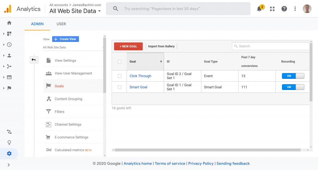 Setting up goals in Google Analytics