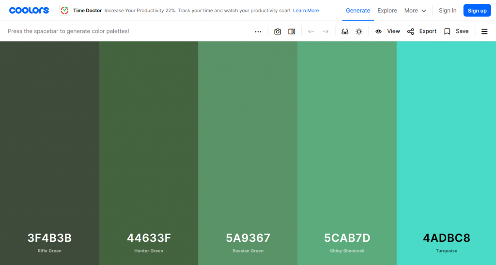 Choosing a colour scheme with Coolors