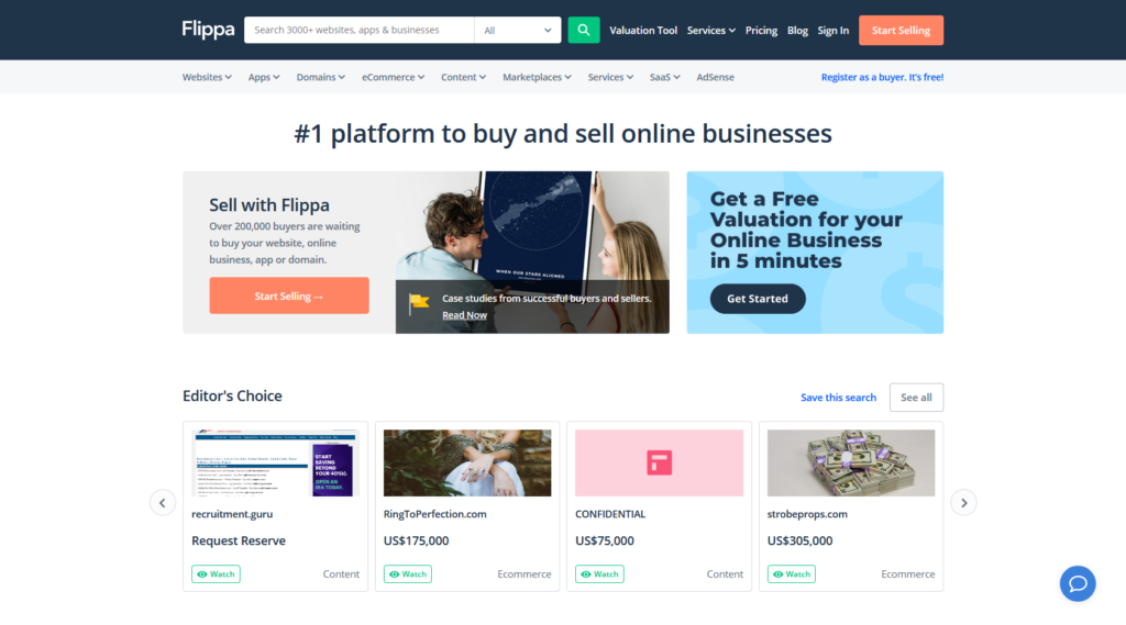 monetize your website by selling it on flippa