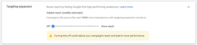 Targeting expansion in Google Ads