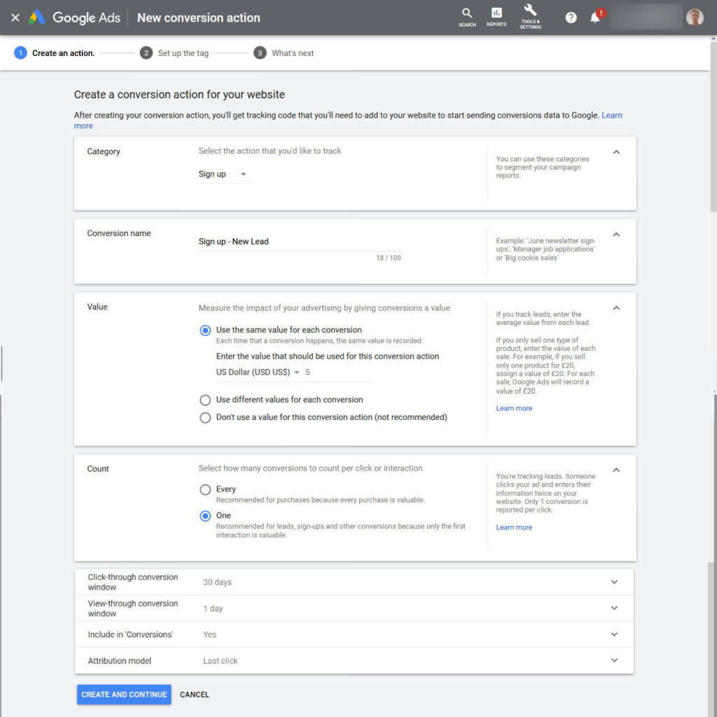 Creating Google Ads Conversion Tracking