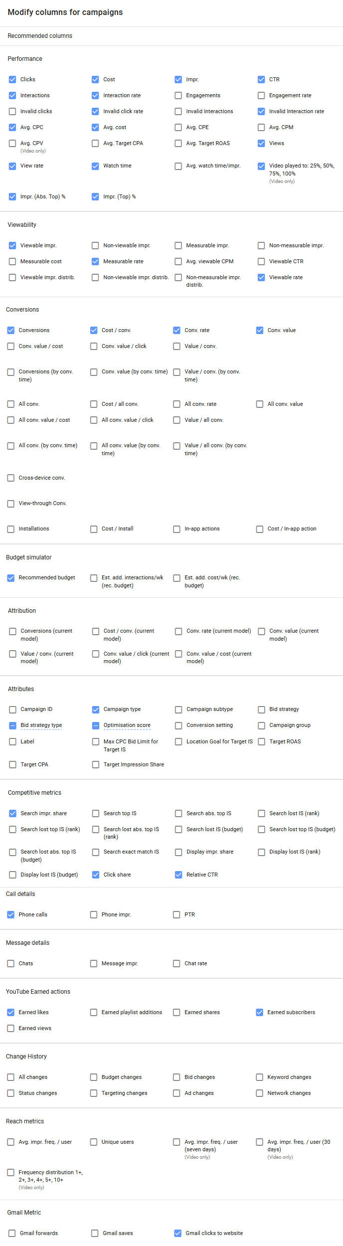 Reporting data points in Google Ads