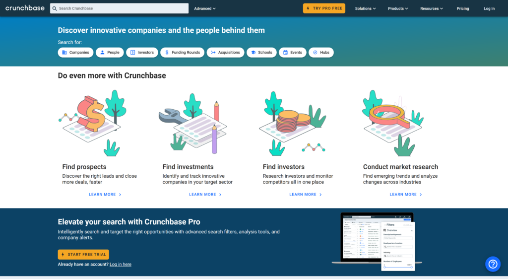 Finding startups on crunchbase