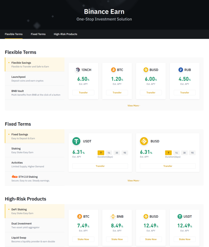 Binance Earn Staking & DeFi