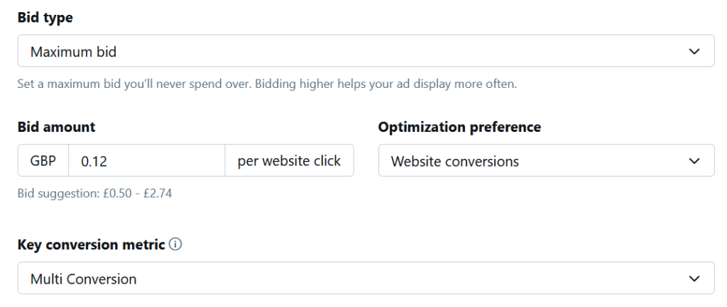 Maximum bids and conversion optimisation on Twitter Ads