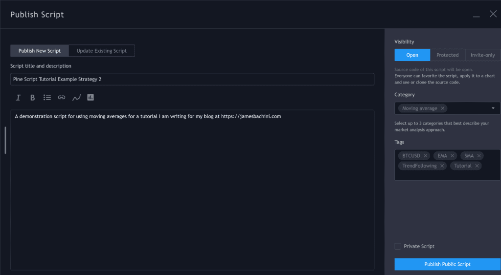 Publishing The Pine Script Tutorial Trading Strategy