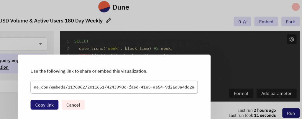 Embed Dune Analytics Charts