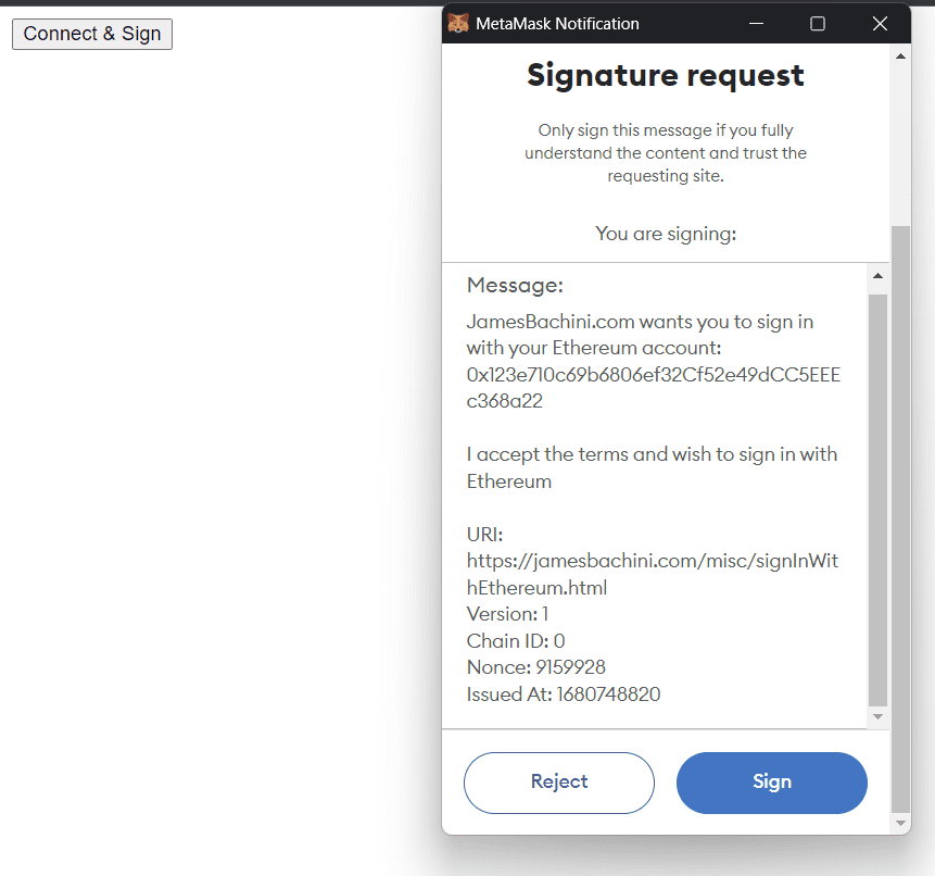 Sign in with Ethereum Example