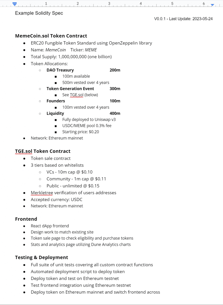 Solidity Web3 Developer Spec Sheet