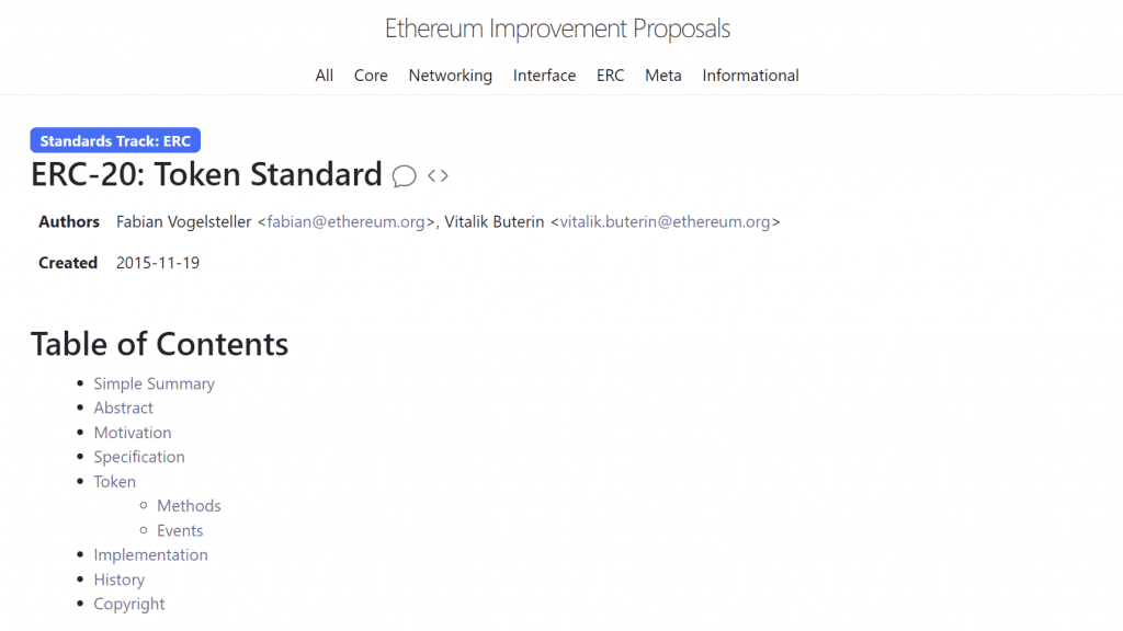 Original EIP for the ERC20 token from 2015