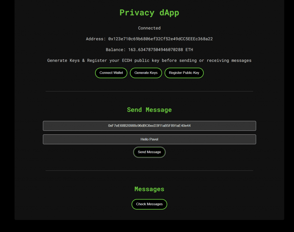 Privacy Encrypted Messaging dApp