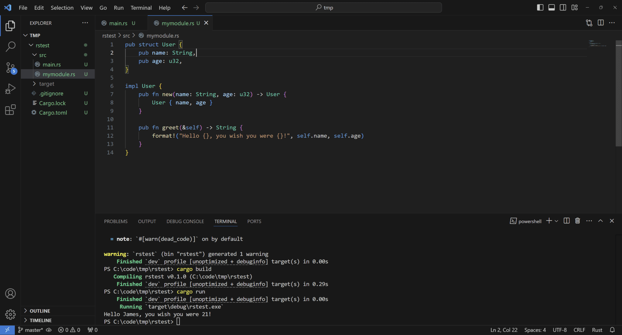 Simple Example Of Rust Struct & Importing Modules – JamesBachini.com